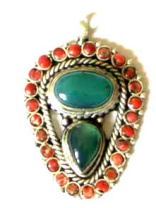 Тибетская подвеска с двумя камнями Хризопраза длиной 4,5 см