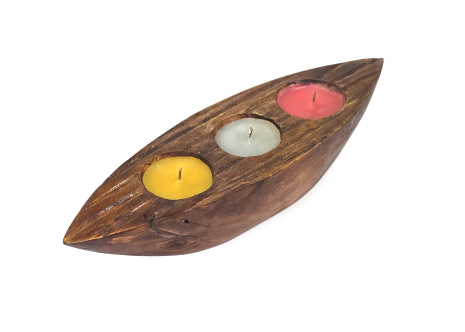 Деревянная декоративная свеча Лодочка ручной работы (Индонезия) 29см (длинная)