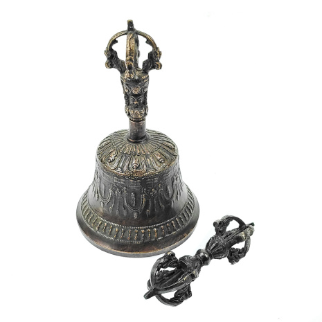 Тибетский колокольчик с ваджром черный диаметр 9 см высота 17см
