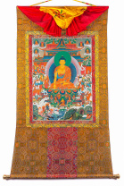 Рисованная Тханка Чудеса Будды мастера Ургьена Тендзина 78х144см Рисованная Тханка Чудеса Будды мастера Ургьена Тендзина 78х144см