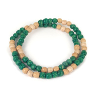 Бусы мужские мелкие (зелено-бежевые) из натурального дерева вокруг шей длина 42см