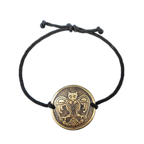 Славянский браслет на черном шнурке из латуни &amp;quot;Сова&amp;quot;
