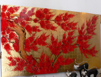 Восточное панно лаковое "Красная ветка на золоте" Восточное панно лаковое "Красная ветка на золоте"