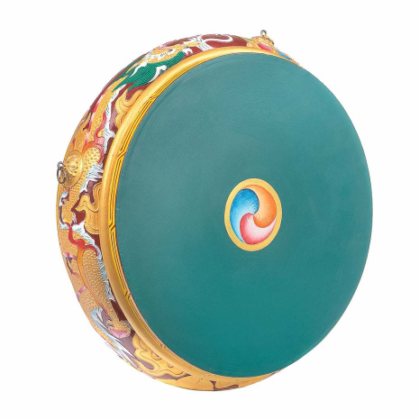 Тибетский барабан подвесной диаметр 45-50см украшен резьбой и росписью