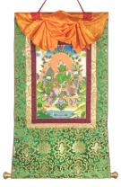 Рисованная Тханка Зеленая Тара в зеленой обшивке 54х84см Рисованная Тханка Зеленая Тара в зеленой обшивке 54х84см