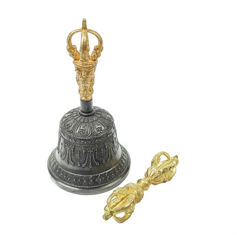 Тибетский колокольчик с пятиконечным ваджром диаметр 9см высота 17см