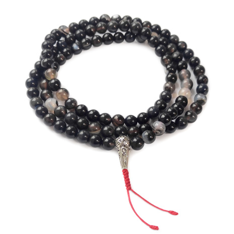 Буддийские четки 108 бусин из камня Черный Агат диаметр 8мм на прочной нити