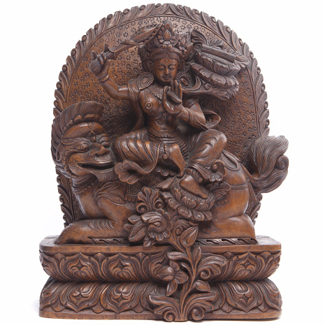 Деревянная статуя Манджушри на льве 30см