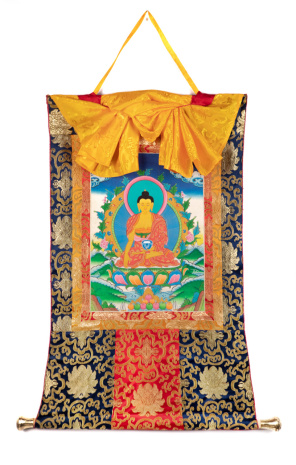 Рисованная Тханка Будда Шакьямуни 51х77см изображение 25х35см лотосная обшивка