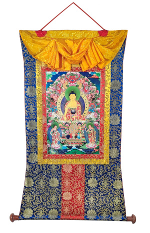 Баннерная тханка Будда Шакьямуни в шелковой обшивке 98х136см