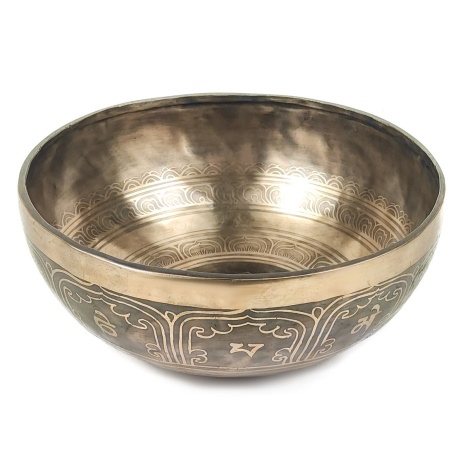 Кованая тибетская поющая чаша с рисунком Анахаты (Сердечной чакры) внутри диаметр 25,5см