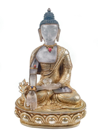 Бронзовая хрустальная статуя Будда Медицины с покрытием высотой 22см